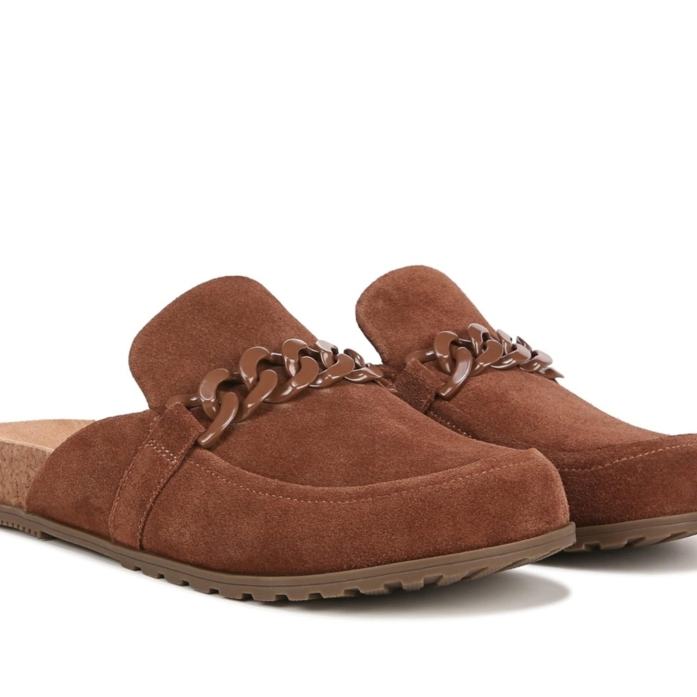 Vionic Georgie Mule Brown Tan Chesnut Suede Women's Clogs 9.5 Orthopedic Shoes